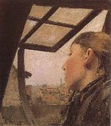 Girl looking out of a Skylight Laurits Andersen Ring